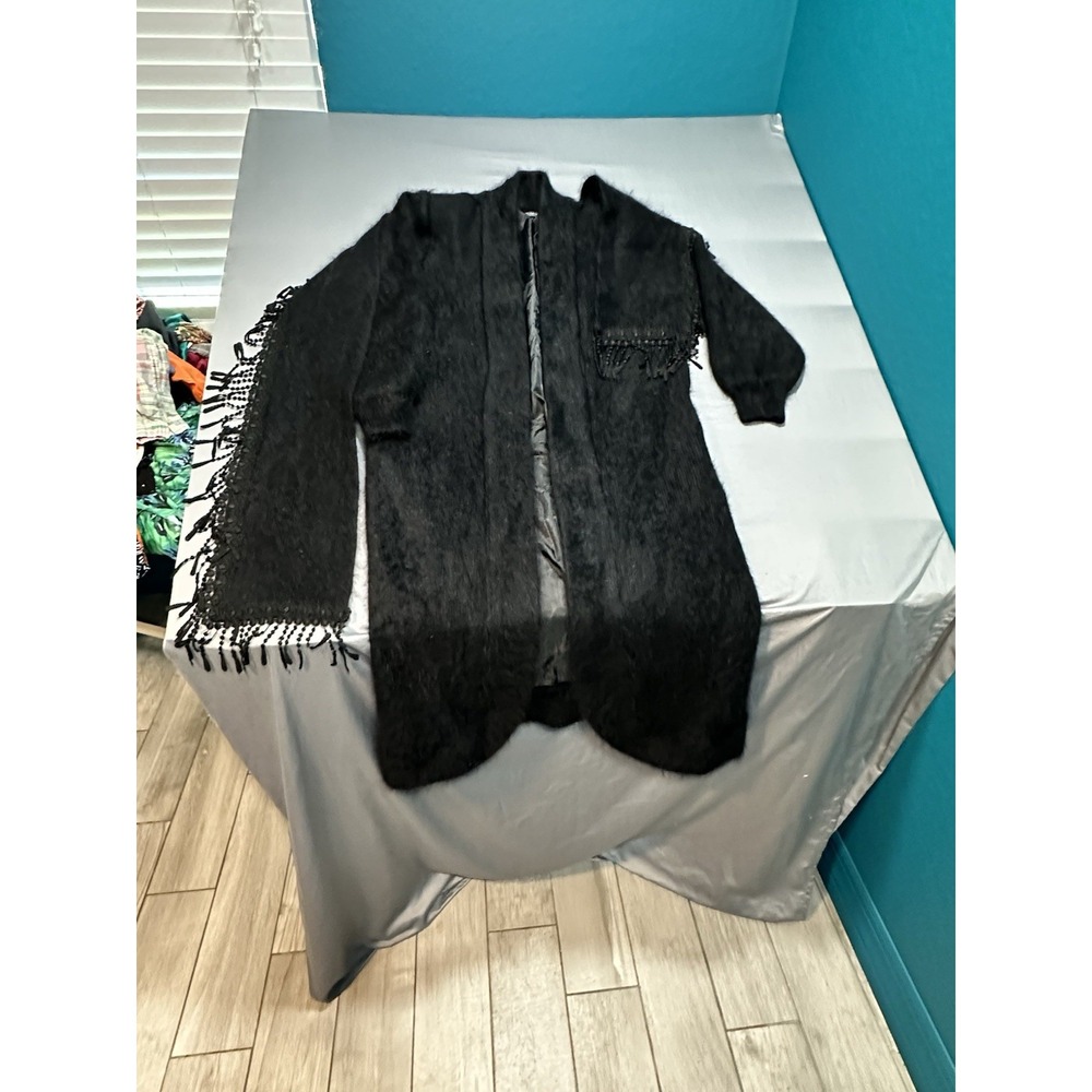 Venesha Angora Black Long Coat‎ With Built In Scarf  S